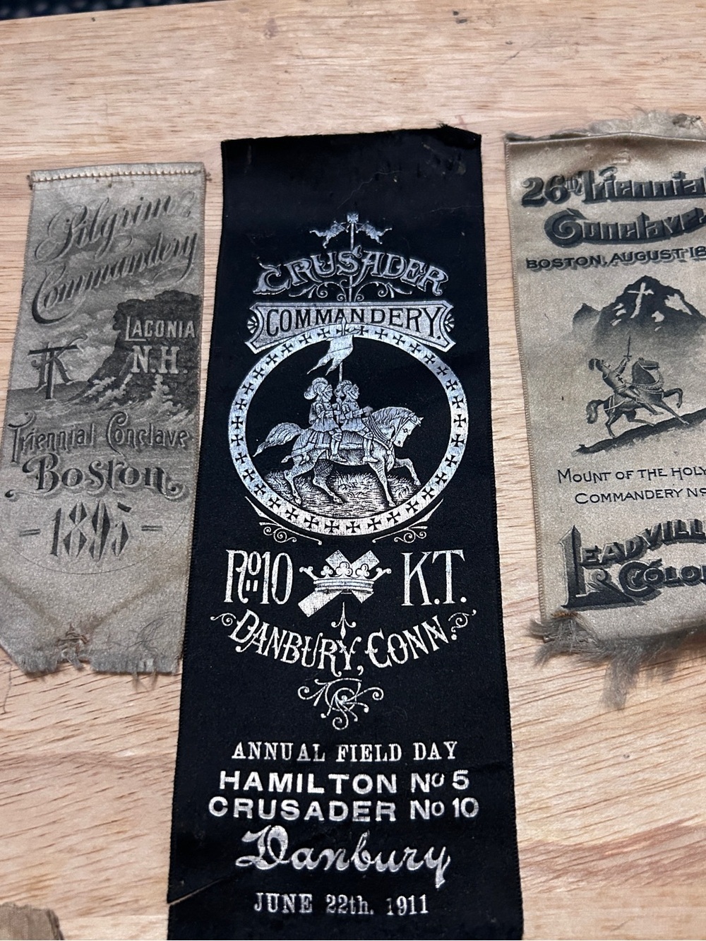 Antique Knights Templar Silk Ribbon Badge Lot 1889–1911–1895